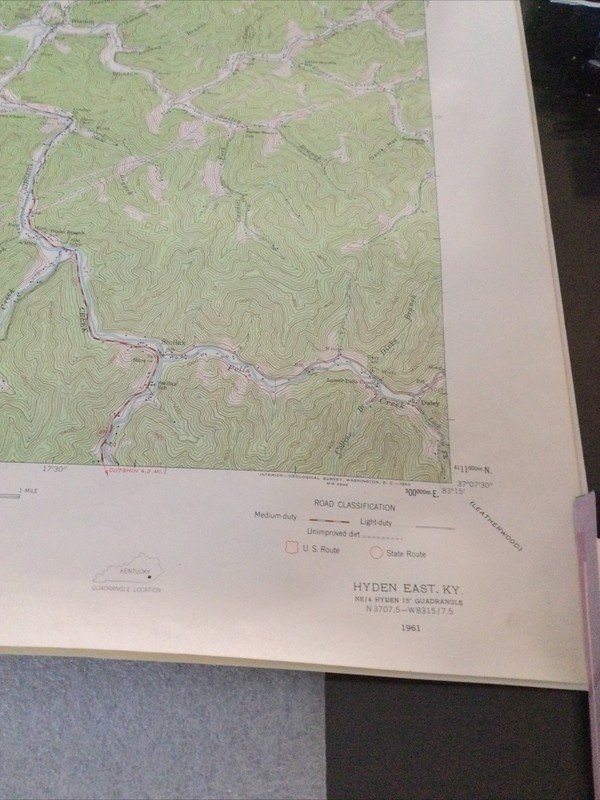 2 Vintage KY. Geological Survey Maps For Hyden East & West, Ky., C.1961,Uncommon