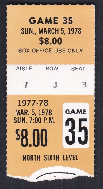 Mar. 5, 1978 WHA Indianapolis Racers vs. Cincinnati Stingers Ticket Stub