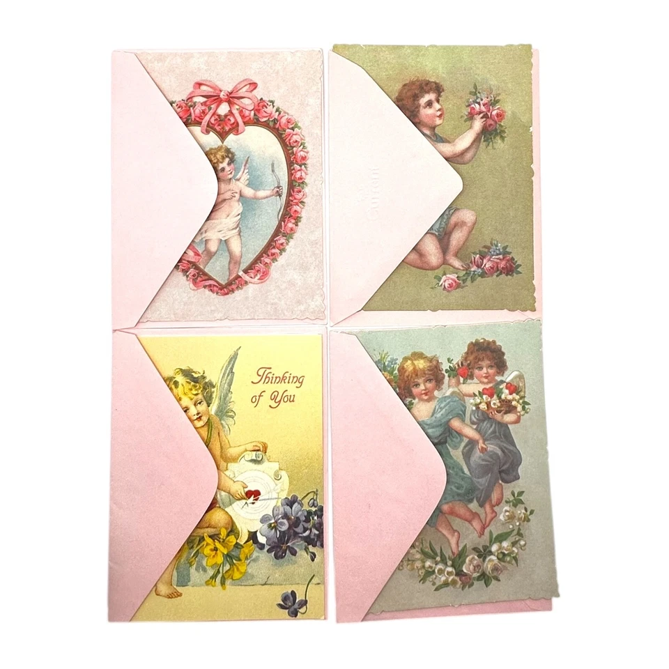 NEW 4 Valentine's Day Art Cards Victorian Antique Style Blank Inside W/ Envelope - Image 3 of 4