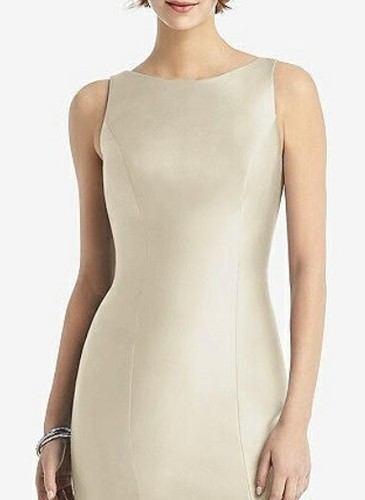Alfred Sung 770...Sleeveless Satin Trumpet Gown with Bow....Champagne...Sz 0 - Picture 3 of 6