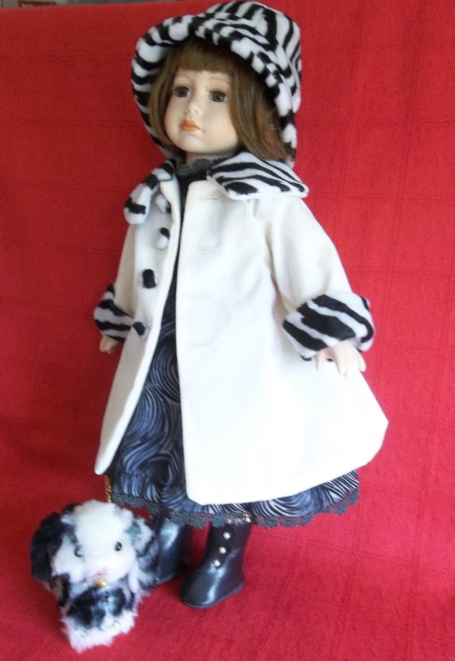 Porcelain Doll 'Dog Walker Dressed in Cream Coat and Black & Cream Hat