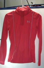 UNDER ARMOUR SZ Small Orange/ White 'allseason gear' long sleeve zip neck . VGC