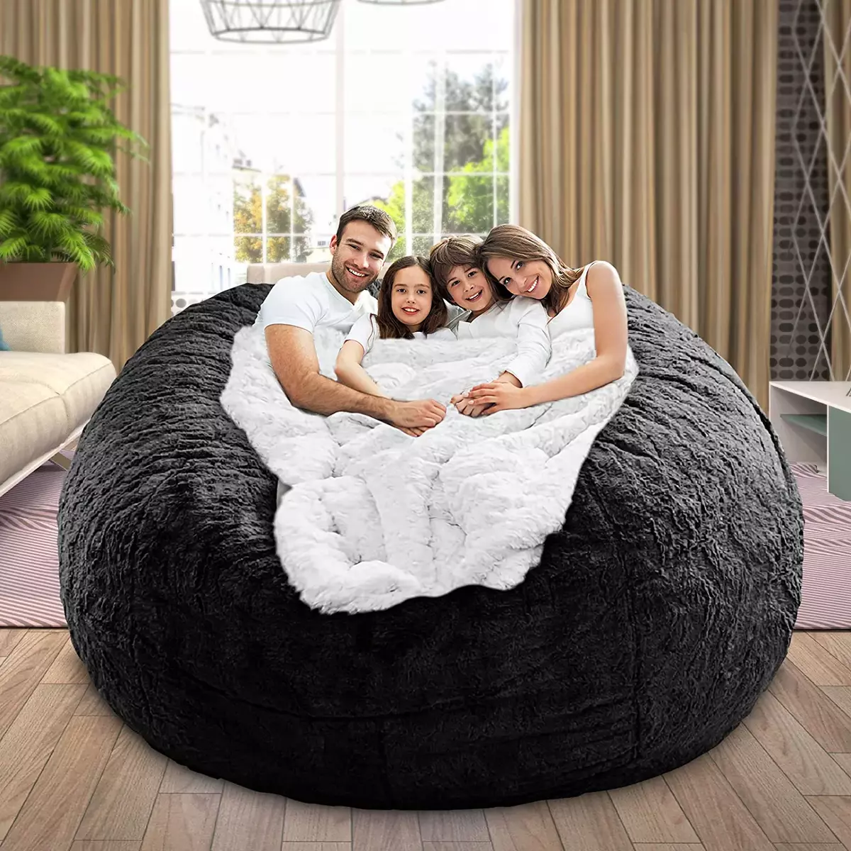 5FT Foam Giant Bean Bag Sofa Memory Living Room Chair Microsuede Soft Cover  US