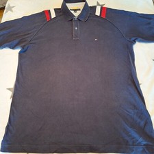 Vintage Tommy Hilfiger Mens XXL Polo Navy Blue Monogram Snaps 90s Y2K Preppy