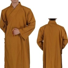 Men Shaolin Buddhist Monk Dress Meditation Long Robe Gown Solid Kung Fu Costume