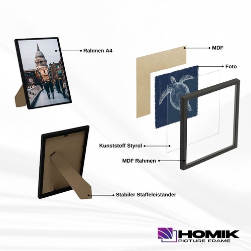 Bilderrahmen A4 | Rahmen A4 mit Acryl-Sicherheitsglas Glas Bilderrahmen din A4 - Bild 104 von 155