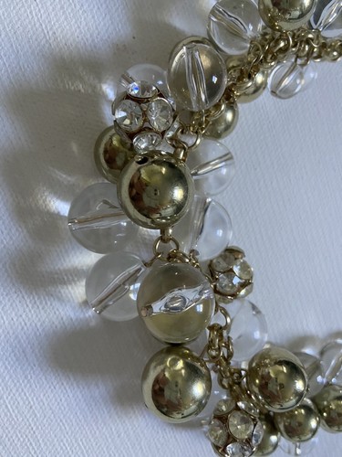 Gold Clear and Rhinestone Bead Scoop Necklace. Adjustable Length. - Picture 2 of 5