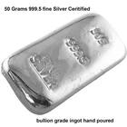 50 Grams 999.5 Fine Grade Silver Bullion Investor Quality Ingot Bar Hand Poured