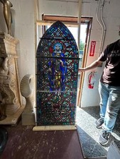 ANTIQUE FATHER EZEKIEL STAINED GLASS RELIGIOUS CHURCH WINDOW - 3A