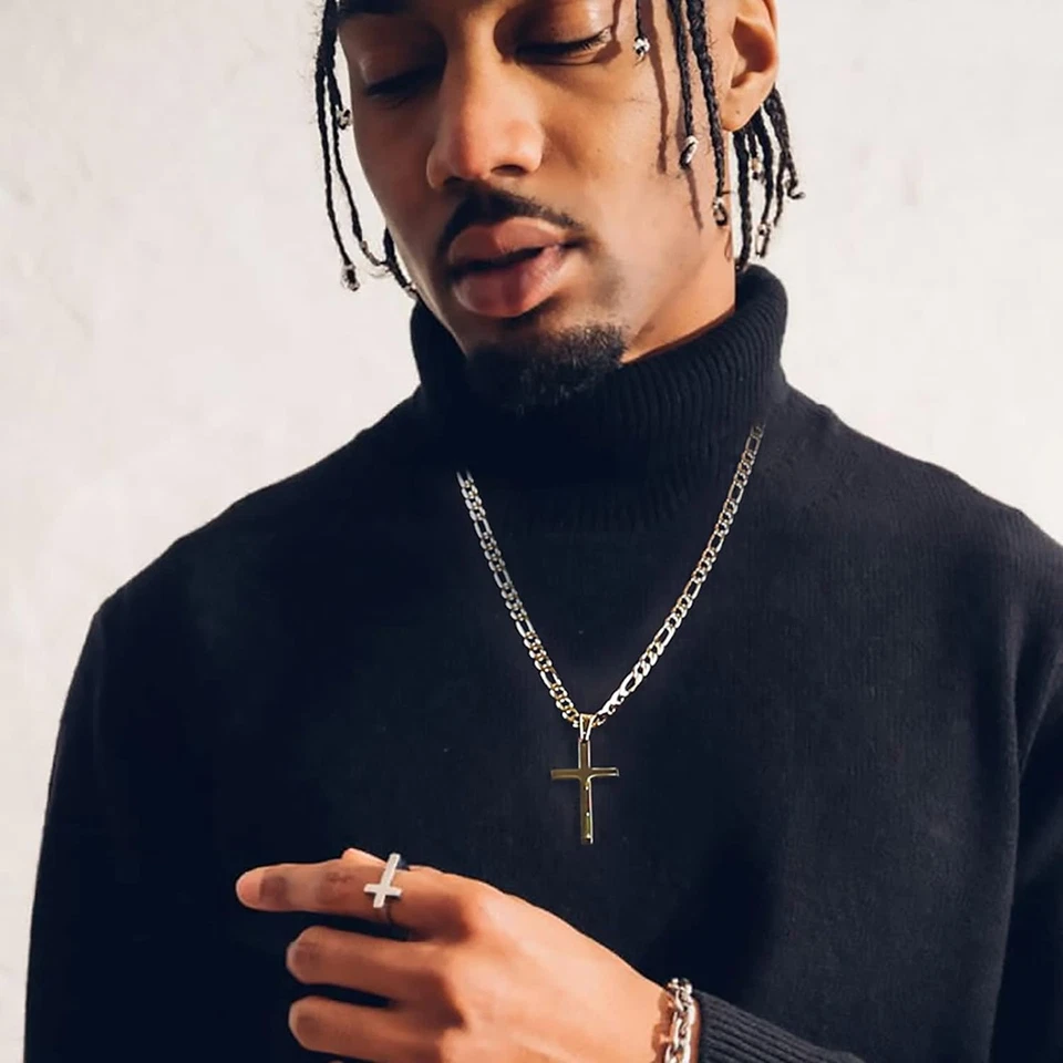 Collar Cruzado para Hombre - Acero Inoxidable Plata/Oro Foto 4 de 4