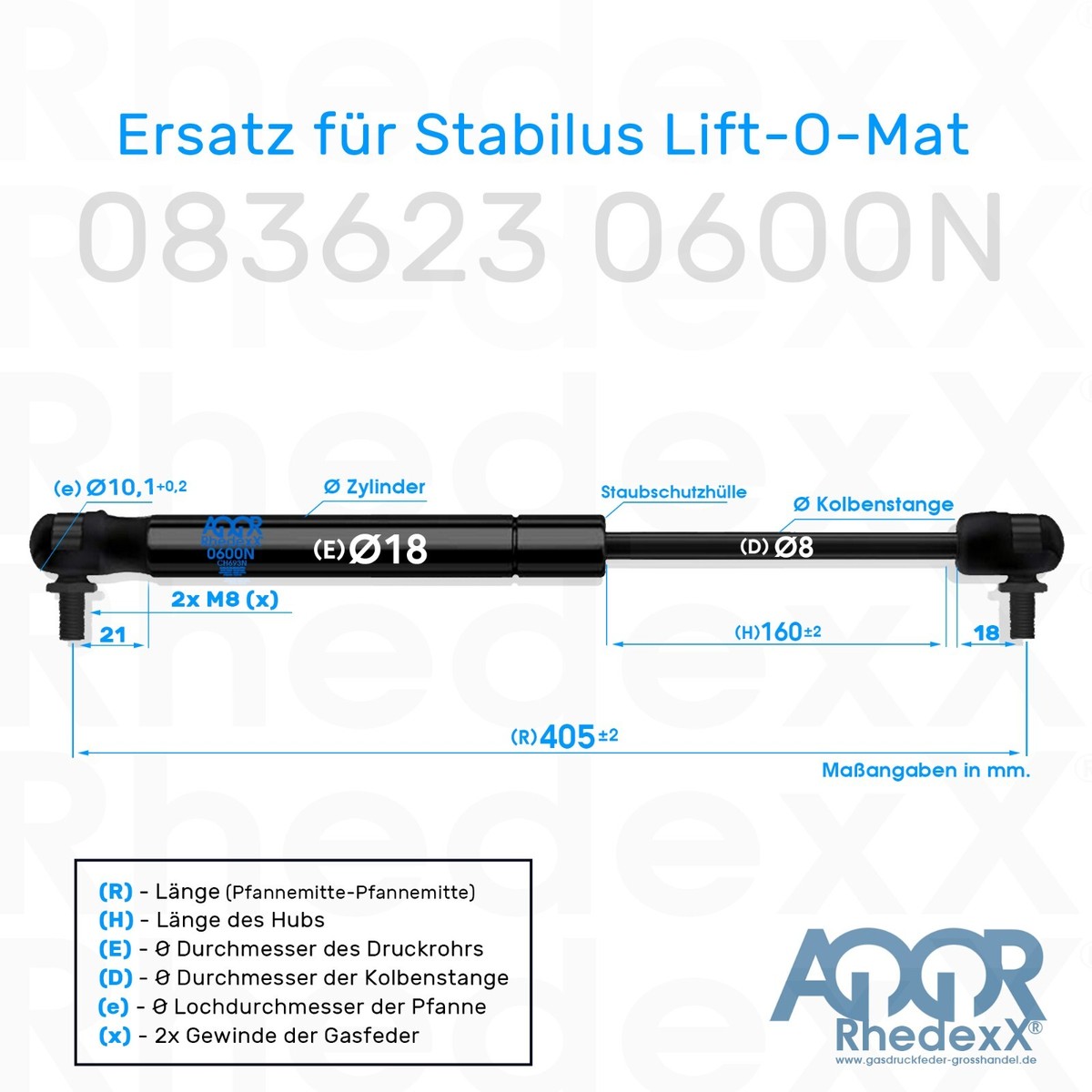 Ersatz für Stabilus Lift-O-Mat 2218LP 0600N Ersatz für Stabilus Lift-O-Mat 2218LP 0600N