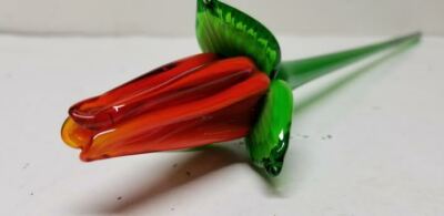 ART GLASS GLOBAL VILLAGE ORANGE FADE YELLOW LONG STEM GLASS FLOWER 19''