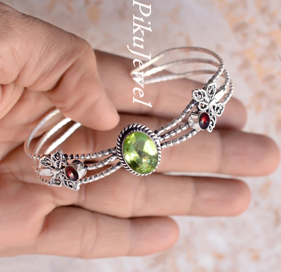 Apfel Grün Peridot Schliff & Granat Edelstein 925 Sterling Silber Mädchen Ges... - Bild 2 von 4