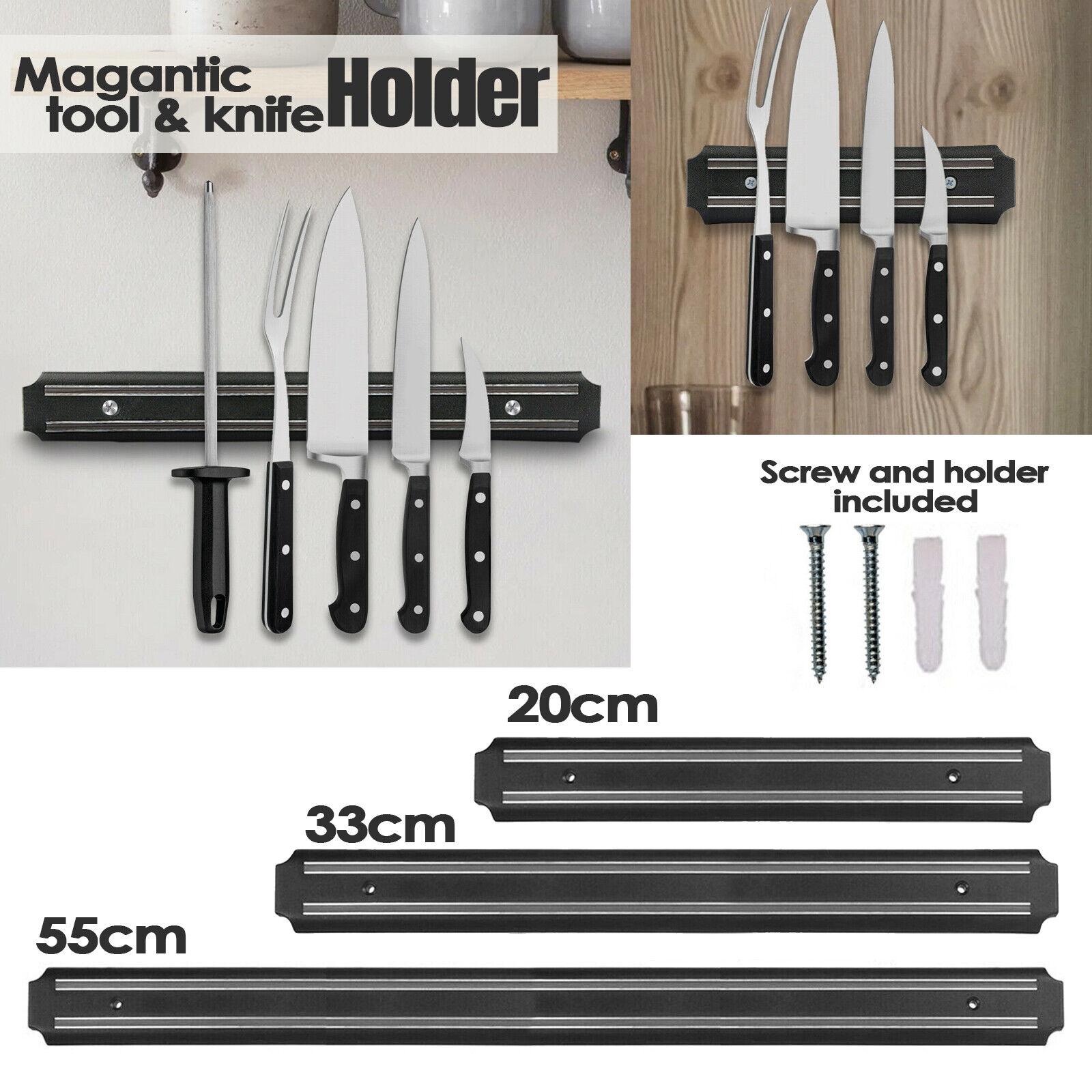 Magnetic Wall Mounted Knife Store Back Strip Kitchen Utensil Hol