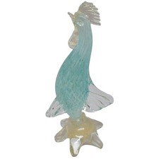 Vtg Murano Bullicante Rooster 9" Teal w Gold Flecks Beak Repaired sold as is