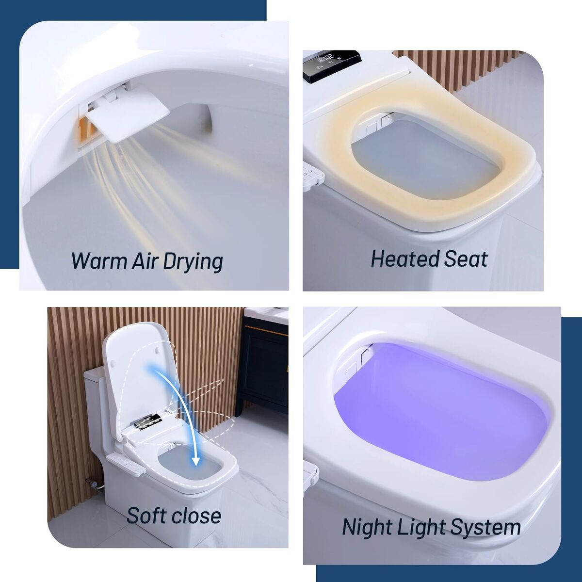 carré intelligent housse de siège de toilette led lumière télécommande  chauffage bidet toilettes