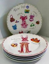 Set/4 Collectible Rosanna Paper Dolls Clothes 8”  Plates in Hat Box -SWEET