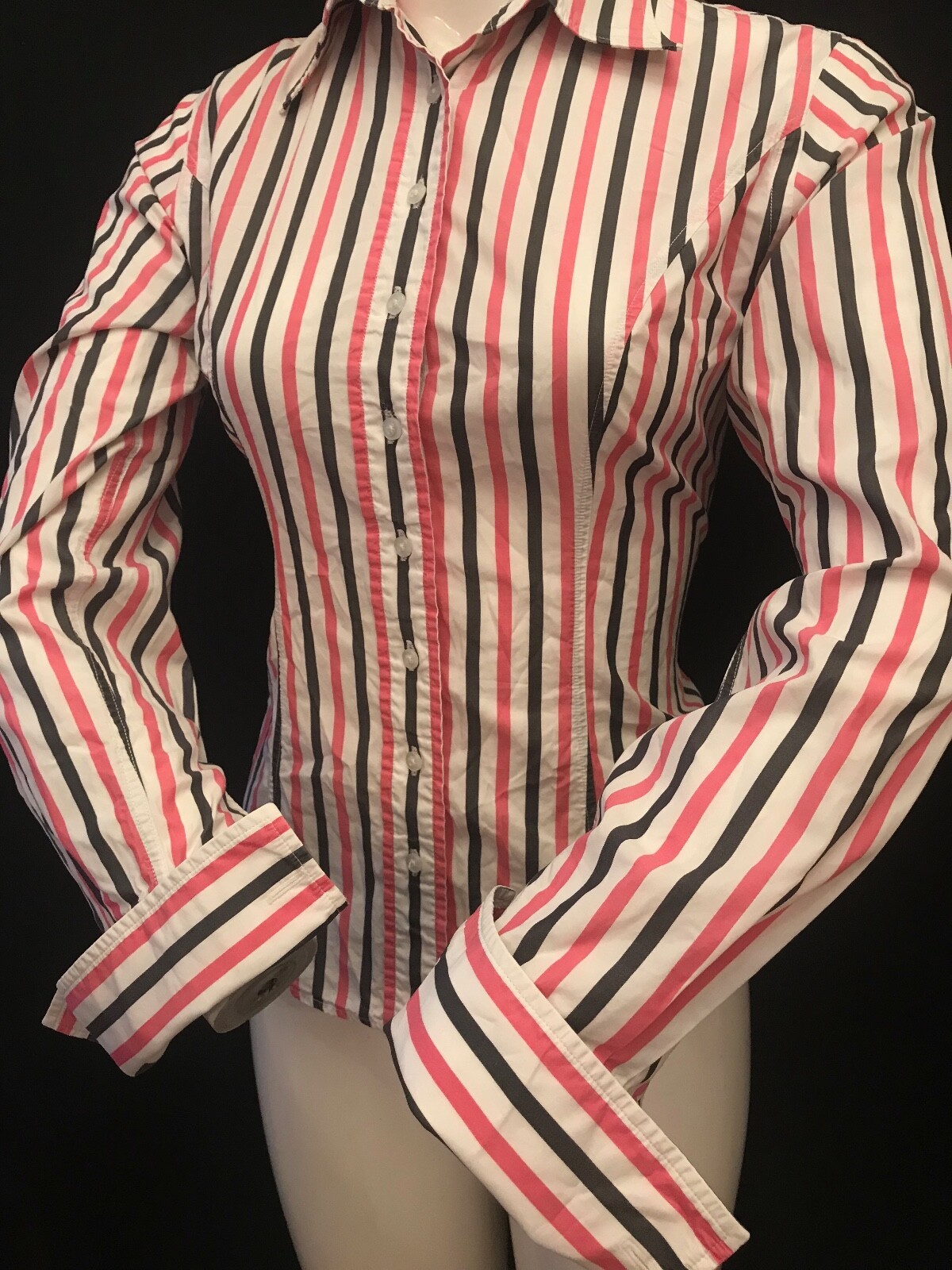 T.M. LEWIN Women's Cotton CuffLink Pink Multi Striped Shirt UK 8 eBay