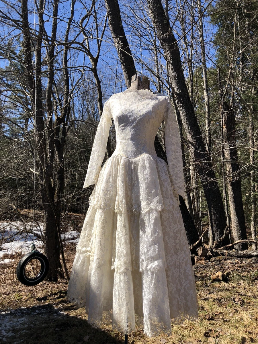 chinese dress ladies Chiffon Lace Vintage Wedding Dress with Long Sleeves