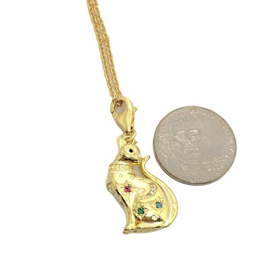 18KYG Plated Sterling Silver Magic Star and Moon Constellation Cat Necklace 16" - Picture 5 of 7