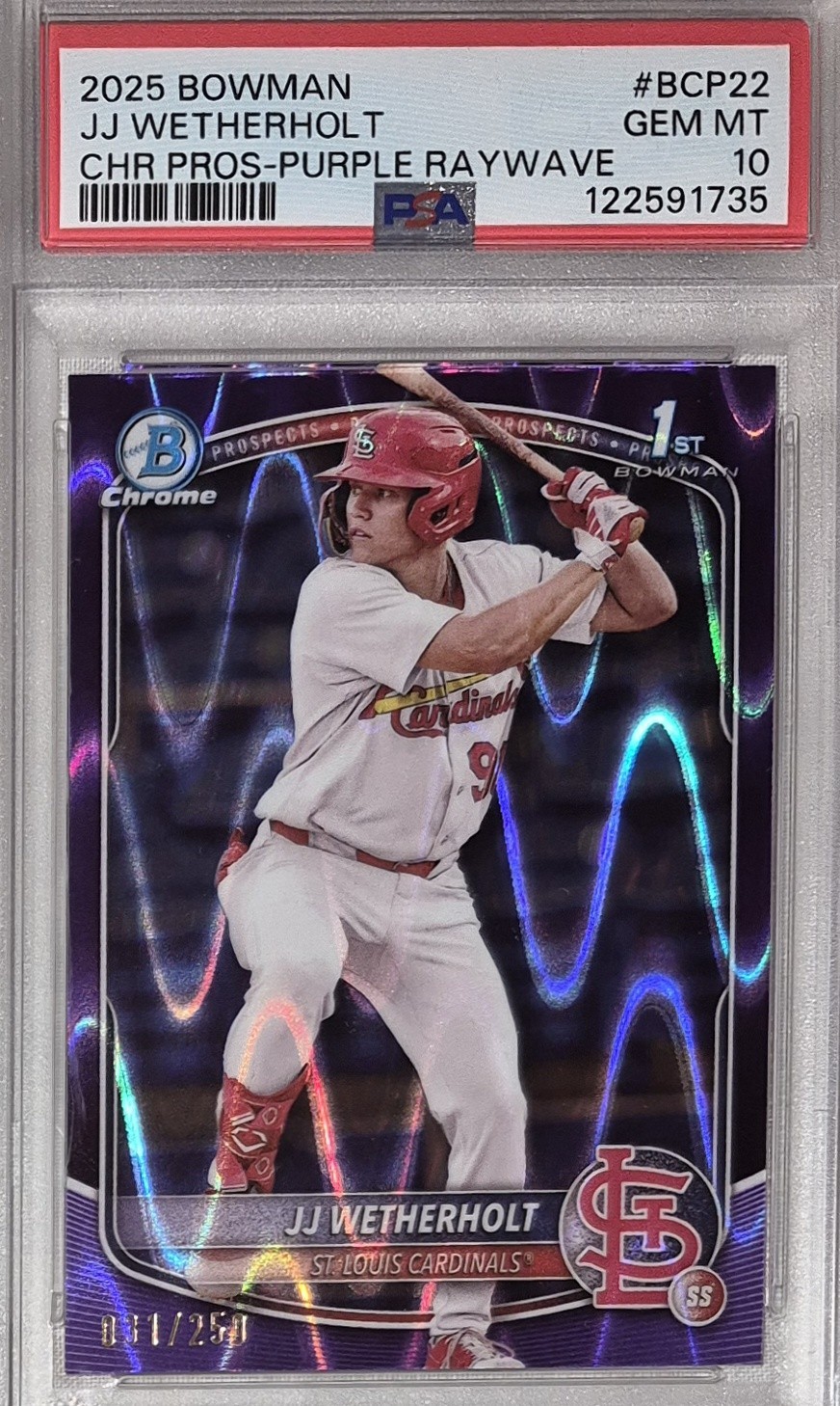 JJ WETHERHOLT REFRACTOR /250 PURPLE ROOKIE 2025 Bowman Chrome Prospect #BCP22