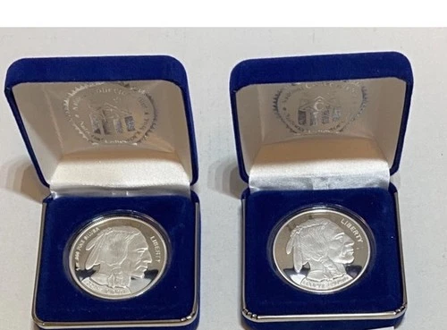 U.S. Mint American Buffalo Proof Silver Bullion Coins 1 oz Each in Display Cases