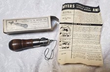 C.A. vintage Myers Cucito Awl "Il Gufo per Tutti" Manico in Legno + Strumento in Metallo