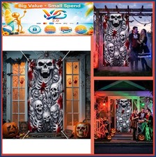 Halloween Door Cover 71x35 Inch Skeleton Skull Hanging Banner Outdoor Decor