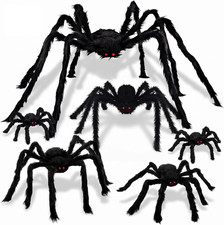 Halloween Outdoor Decorations 5FT Giant Spiders Set, 6 Packs Scary Hairy Spider