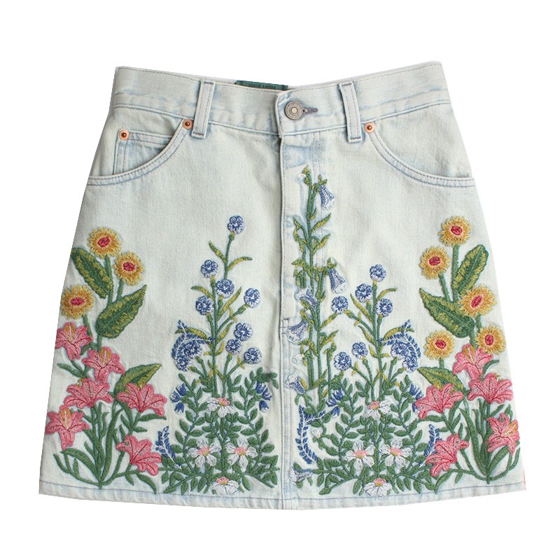 Gucci Floral Embroidered Denim Mini Skirt 44 100787378 | eBay