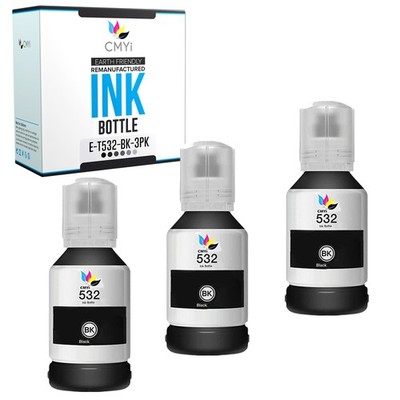3-Pack Compatible T532 Ink Bottle Black for Epson Workforce ST-M1000 ST-M3000