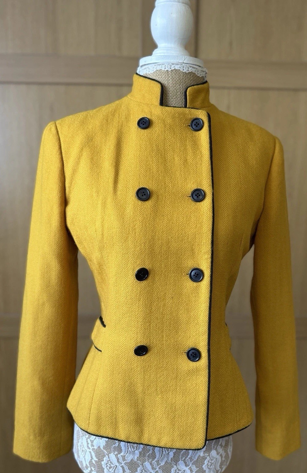 Oscar de la Renta Mustard Military Jacket Double Breasted Women UK 8/10