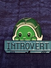 Green Blue Enamelled Character Pin - "INTROVERT" Novelty Theme