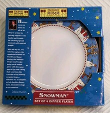 Vtg 4 Sakura Christmas Snowman Debbie Mumm Dinner Plates 11  Lot Of 4 NIB