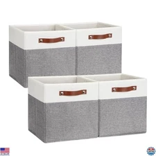 DULLEMELO 12" Collapsible Storage Cubes, Sturdy Fabric Bins, 4-Pack White/Grey
