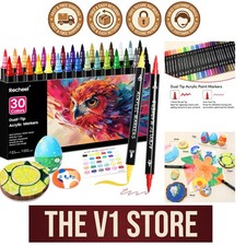 30 Colors Acrylic Paint Markers, Dual Tip Fine and Brush Tips for Detailed Art
