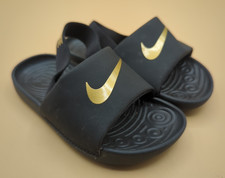 Nike Toddler Sandal Kawa Slide TD Black/Metallic Gold BV1094 003 Sz 8C