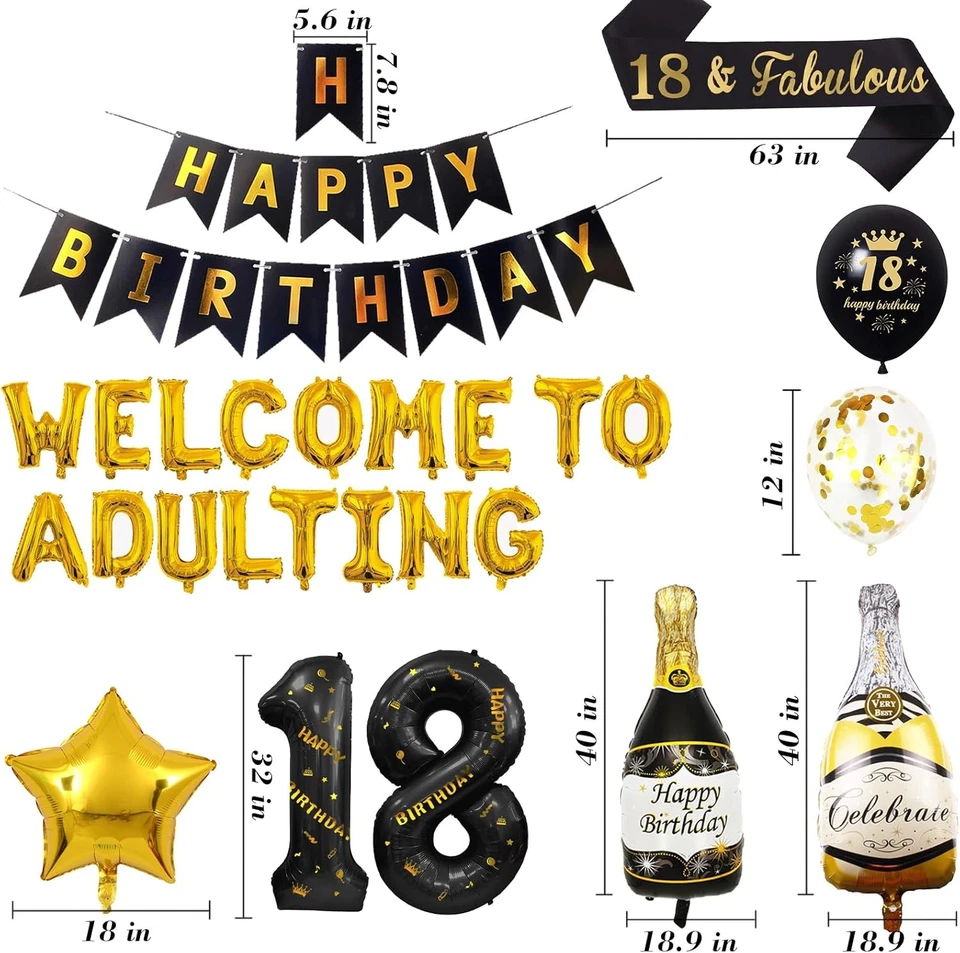 18th Birthday Decorations Boys Gold - 41 Pcs Happy Decorations...  - Image 3 of 4