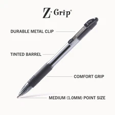 Zebra® Z-Grip Retractable Ballpoint Pen, Black Ink, Medium, 24/Pack