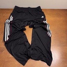 VINTAGE Adidas Sweatpants Mens XL Black Spell Out Logo Striped Soccer Active