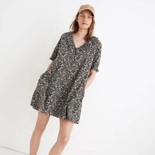 Madewell Size Large Ruffle Button-Front Trapeze Dress in Folkmagic Floral