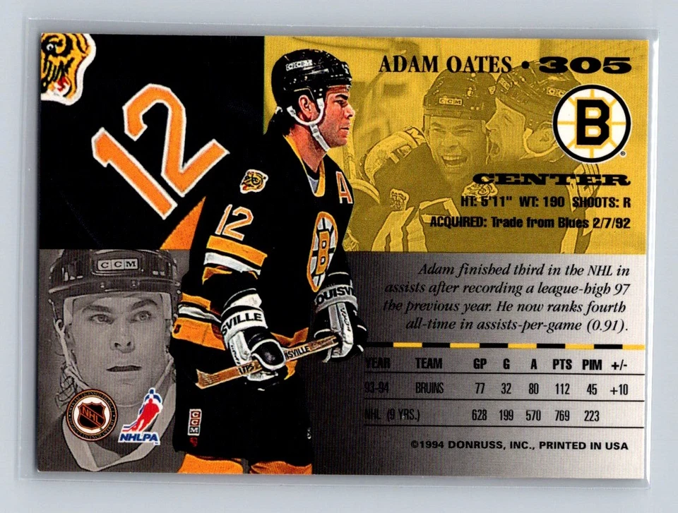 1994-95 Leaf #305 Adam Oates Boston Bruins - Image 2 of 2