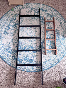 5 Tier Blanket Ladder Wooden Black Quilt Towel Holder Rack + Brown Small Ladder