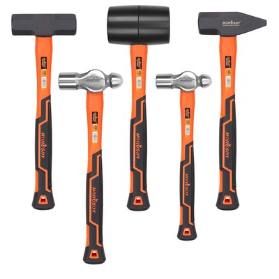 5-Piece Hammer Set, 16oz and 32oz Ball Pein Hammers, 32oz Rubber Mallet, 3lb ...