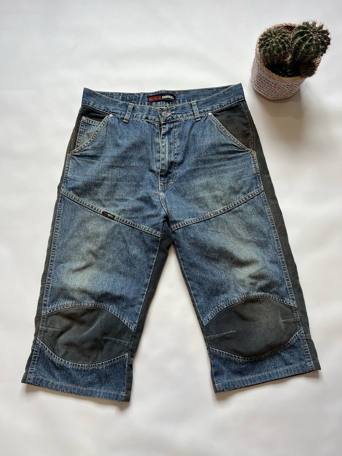 Pantalones cortos vintage Diesel Breeches pana azul marrón talla 32