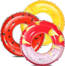 3 Pack Fruit Pool Float Watermelon, Lemon, and Dragon Fruit Swimming Pool Tube