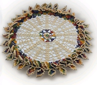 Handmade Round Intricate Openwork Mandala Dyed Pattern Crocheted Doily 16''D