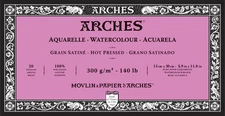 Arches Aquarelle Hot Pressed Watercolor Block 5.9"x11.8"- 140lb,20 Sheets - 5A00