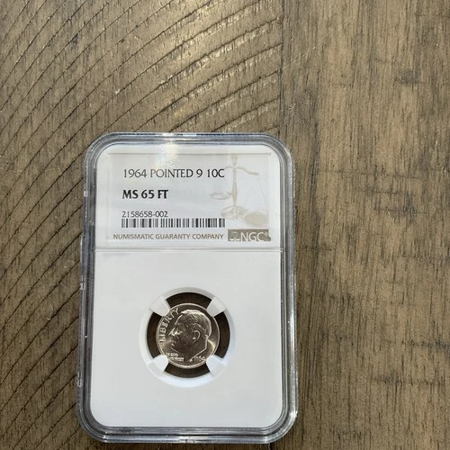 1964 P NGC MS65 FT Silver Roosevelt Dime Pointed 9 10c 90% Silver Full Torch