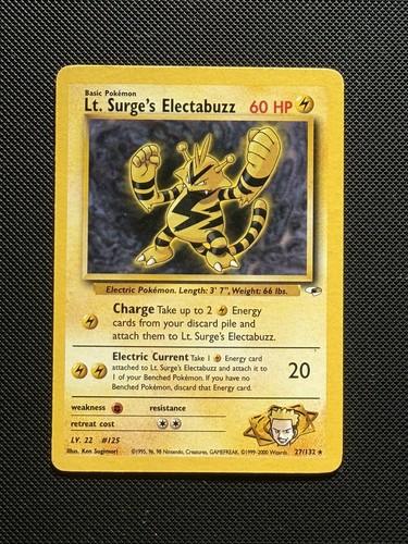 Lt. Surge's Electabuzz 27/132 Rare Gym Heroes Pokemon Unlimited MP Ken Sugimori